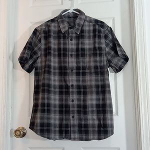 Harley-Davidson Short Sleeve Button Up Shirt Flannel Black Gray Plaid Me…